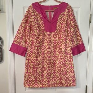 Lilly & Van Vintage Cotton Tunic Shift Dress Pink and Yellow Quarter sleeve